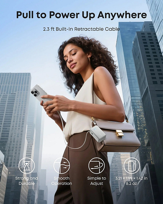 Портативний зарядний пристрій Anker Nano - 10000 mAh 45W Built-In USB-C Cable White (7198078) Київ - фото 4