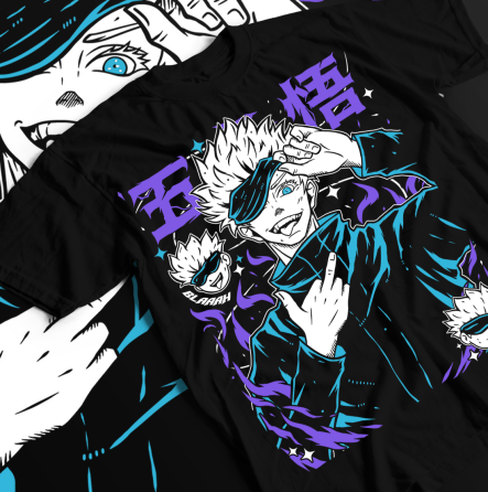 Футболка з аніме принтом Магічна битва оверсайз (S/M/L) Чорний AnimeJ0594 Дніпро