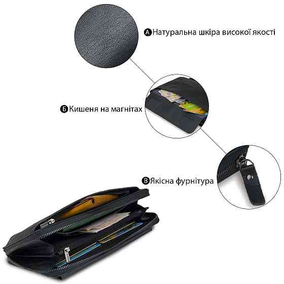 Мужской клатч-барсетка с ремешком на руку Vintage 14654 Черный Киев