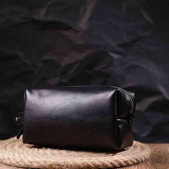 Косметичка среднего размера из гладкой кожи на молнии Украина GRANDE PELLE 16764 Черная Киев