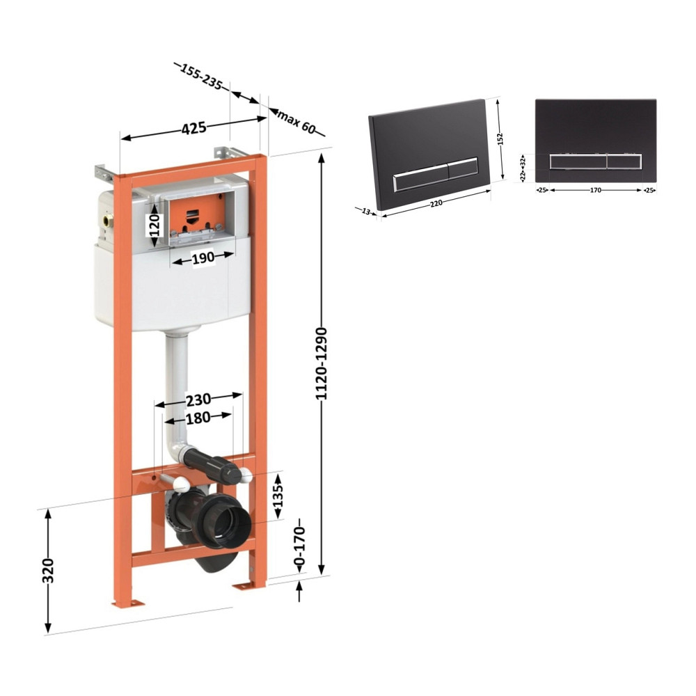 Набор инсталляция 4 в 1 Qtap Nest ST с линейной панелью смыва QT0133M425M08V1091MB Киев - изображение 2