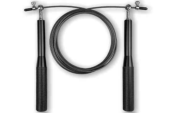 Швидкісна скакалка EasyFit Aluminium зі сталевим тросом та алюмінієвими ручками чорна Коломия