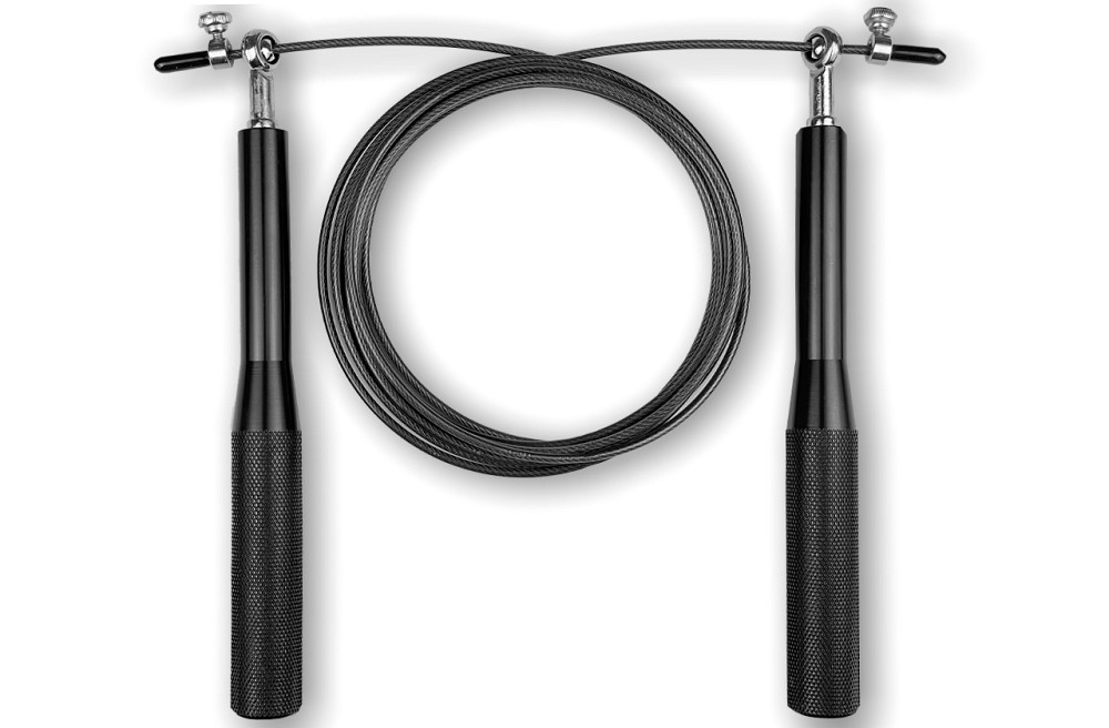 Швидкісна скакалка EasyFit Aluminium зі сталевим тросом та алюмінієвими ручками чорна Коломия - фото 1