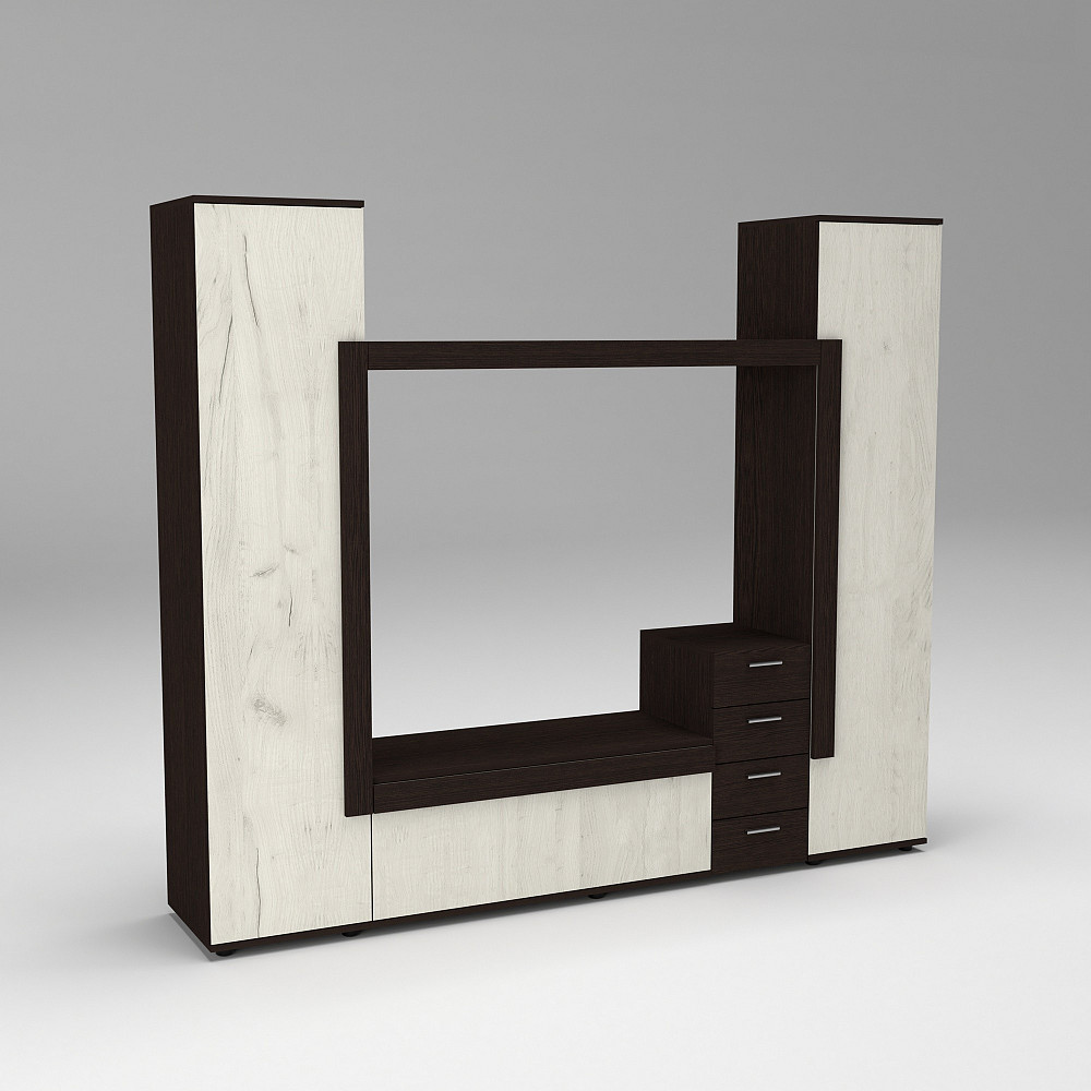 Стенка в гостиную под ТВ Эхо-2, Дуб Крафт Белый/Венге Магия, 2160х420х1850 Львов - изображение 1