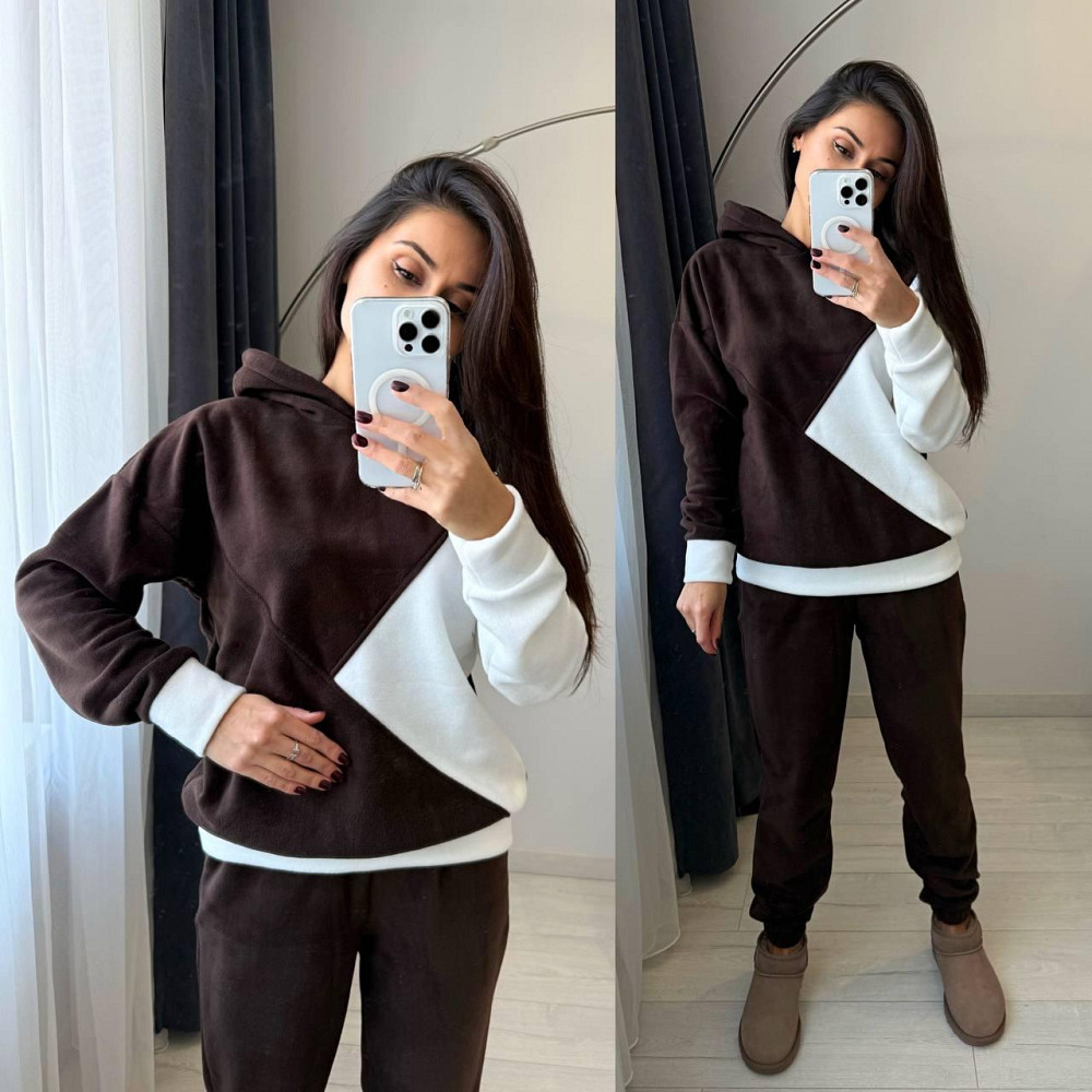 Женский теплый костюм двойка: кофта и брюки из двустороннего флиса Шоколад, 42/44 Одесса - изображение 1
