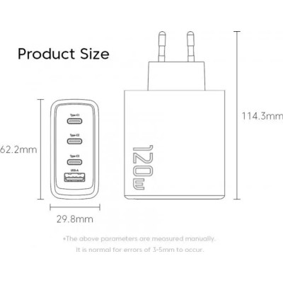 Зарядний пристрій Essager 3xUSB-C + 1xUSB 120W GaN (ECT3CA-JZB01-Z) Вінниця - фото 7