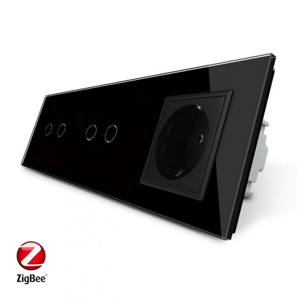 Розумний сенсорний ZigBee вимикач 4 сенсора (2-2) 1 розетка Livolo чорний скло (VL-C702Z/C702Z/C7C1EU-12) Коломыя - изображение 2