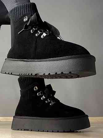 Уггі жіночі Hengji 007-1 замшеві шнурівка зі шкарпеткою чорні, 40, 25 см Київ