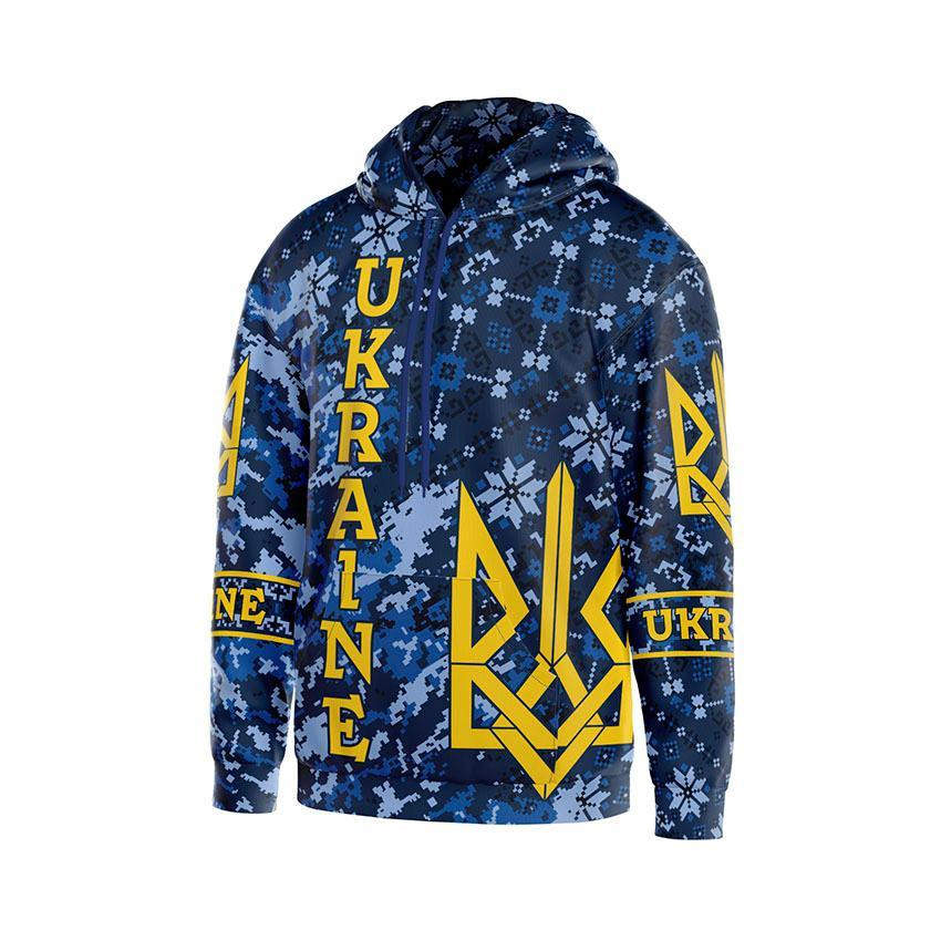 Худі чоловіче з принтом «Різня вишиванка. Angry embroidery. Синя» XL Запоріжжя - фото 1