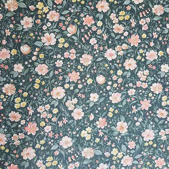 Шпалери вінілові на флізелін 0.53х10.05 Rasch Textil Petite Fleur 5 квіти маленькі рожеві жовті на сірому Київ