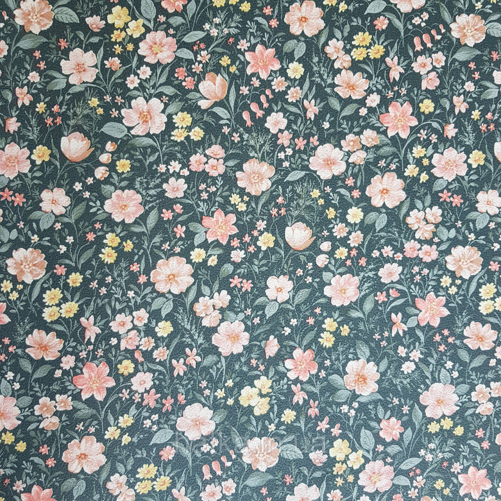 Шпалери вінілові на флізелін 0.53х10.05 Rasch Textil Petite Fleur 5 квіти маленькі рожеві жовті на сірому Київ - фото 3