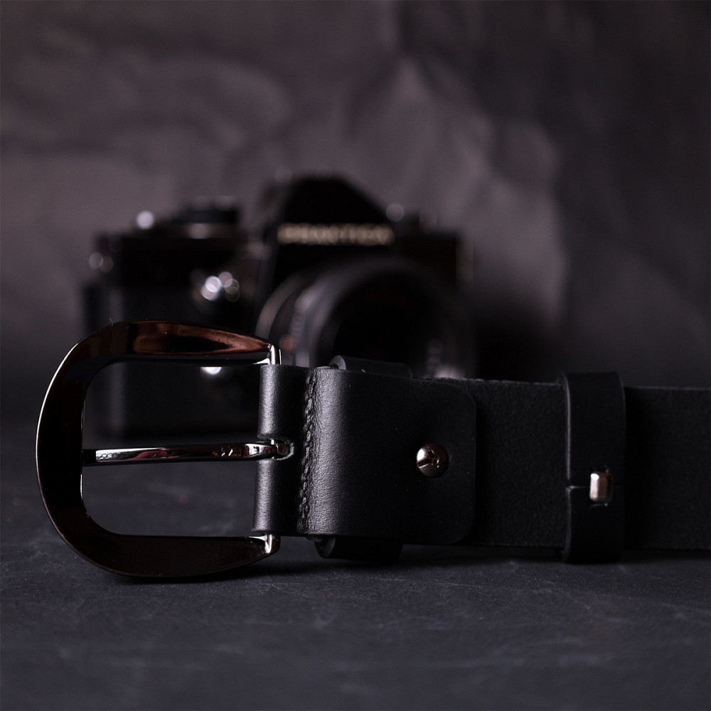 Люксовый ремень под джинсы из натуральной кожи GRANDE PELLE 11691 Черный Киев - изображение 2