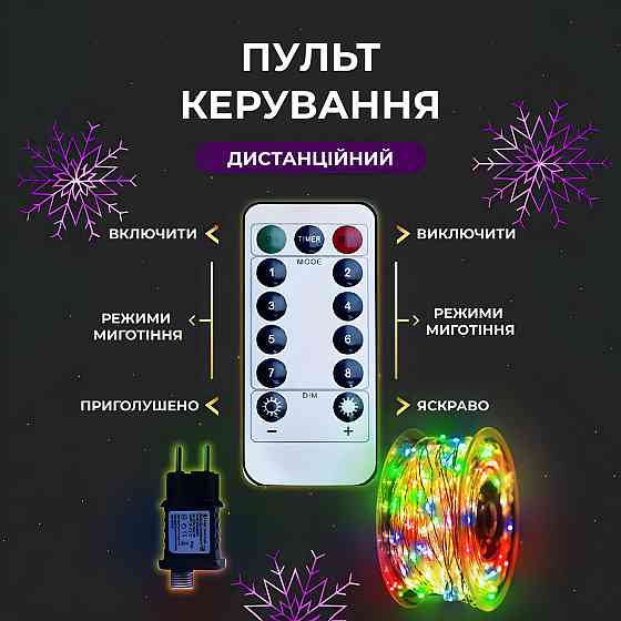 Гірлянда роса на пульті 100 метрів на 1000 led світлодіодів крапля на білому дроті мультиколор 1000L100MWML Коломия