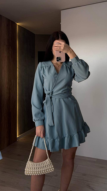 Женское романтическое платье на запах костюмка Бирюзовый Одесса - изображение 2