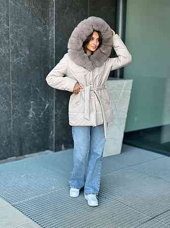 Пуховик жіночій із натуральним хутром песця Бежевий XS Харків