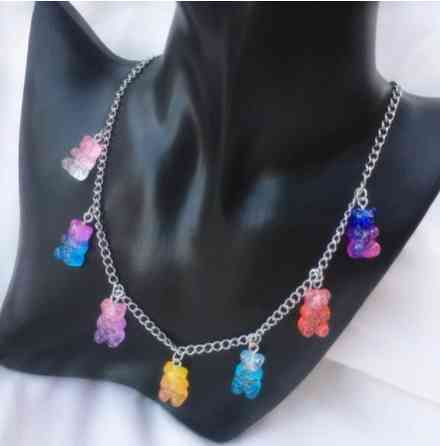 Ожерелье мишки, разноцветное с блесточками - длина 48см, смола, цинковый сплав Киев