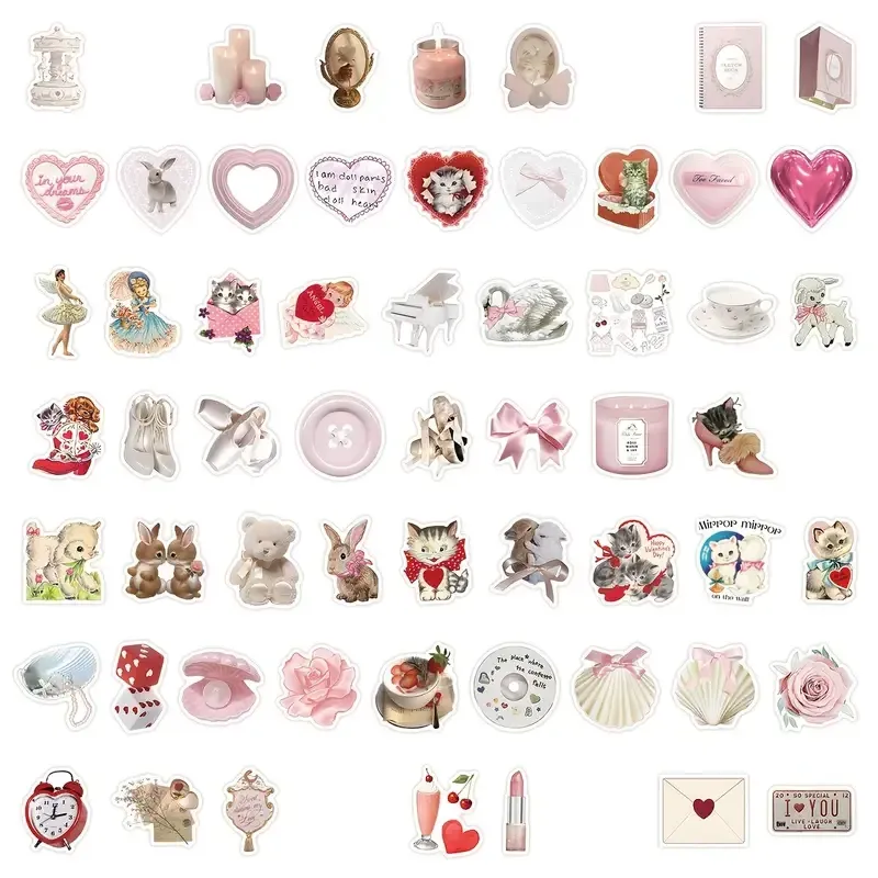 Набір вінілових стікерів рожеві естетичні 60 штук – наклейки для декору, щоденника, подарунків, блокнотів Київ - фото 3