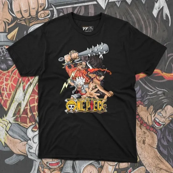 Футболка мужская с принтом Ван Пис Луффі, Ейс і Кайдо Размер 48 Anime0165 Днепр