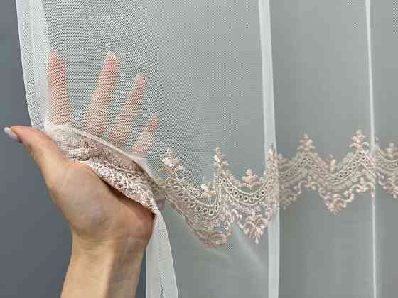 Тюль VR-Textil 1469т Грек-сетка с вышивкой Молочный с пудровым 300х270 см (40-004) Киев