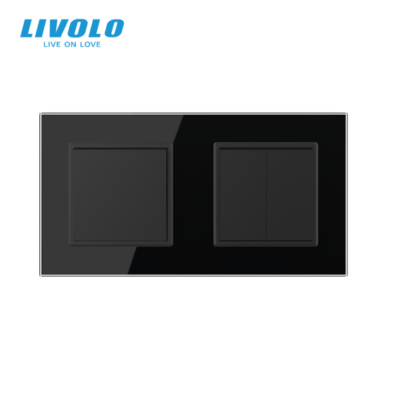 LIVOLO Трьохклавішний вимикач (1-2) Livolo чорний скло (VL-C7K1K2-12) Коломыя