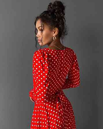 Женское стильное романтическое платье с разрезом софт Красный Одесса