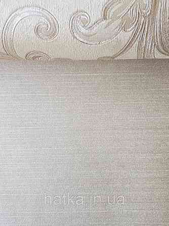 Шпалери вінілові на паперовій основі Sirpi Italian Silk 7 однотонні структурні бежеві тонка смужка сріблом Київ