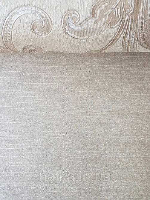 Шпалери вінілові на паперовій основі Sirpi Italian Silk 7 однотонні структурні бежеві тонка смужка сріблом Київ - фото 2