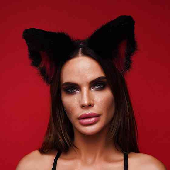 Пушистые кошачьи уши, Черные с красным OKOVA Sex Aura Киев