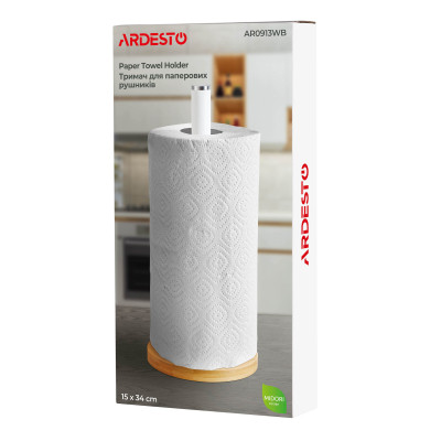 Держатель бумажных полотенец Ardesto Midori 15х34см, метал, бамбук, білий (AR0913WB) Винница - изображение 7
