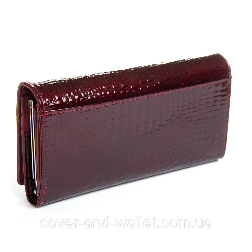 Бордовий лаковий жіночий гаманець на магнітах із натуральної шкіри ST Leather Київ - фото 3