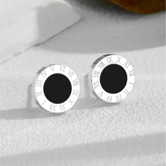 Сережки-пусети зі сталі з римськими цифрами – золотистий колір Київ