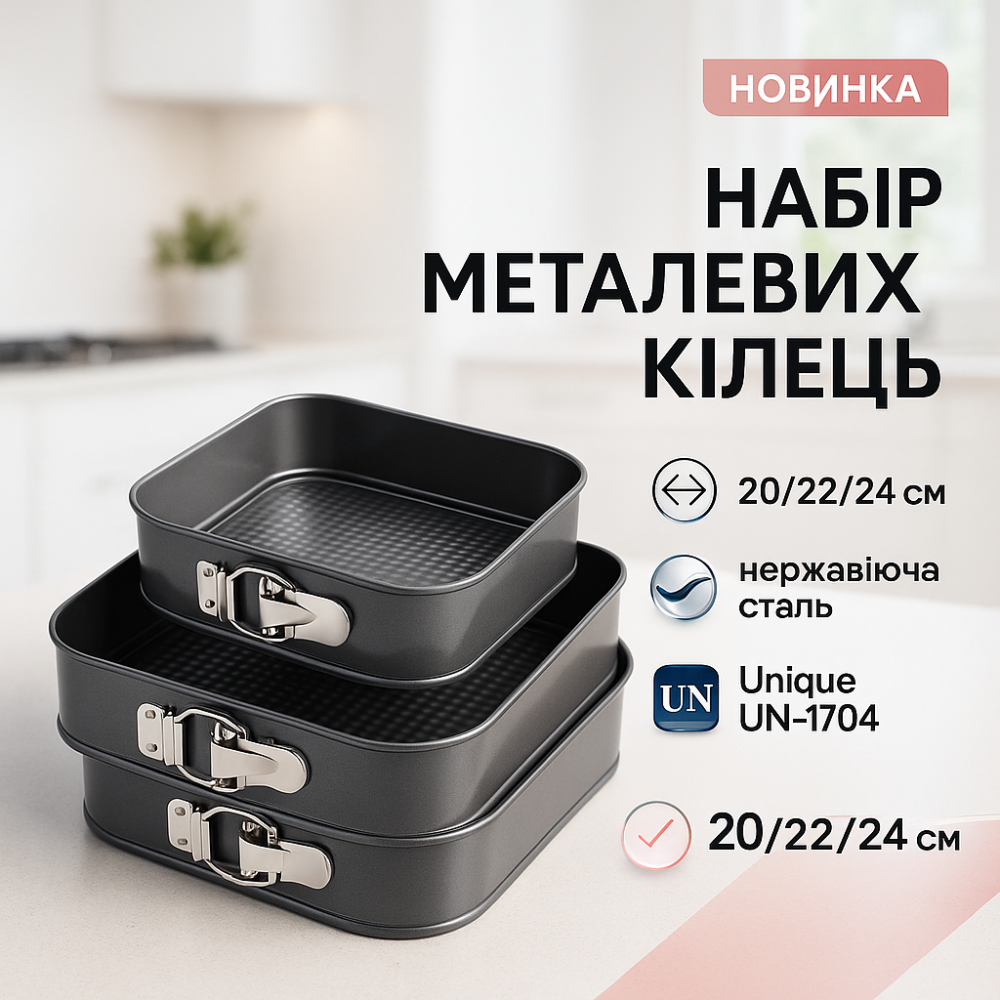 Форма металлическая для теста Unique UN-1704 20/22/24 см, Круглая формочка для выпечки OY-74 Львов - изображение 14