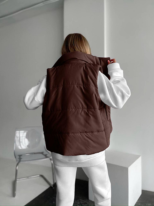 Жіноча тепла жилетка на блискавці без капюшона плащівка на синтепоні Шоколад, 46/48 Одеса - фото 4