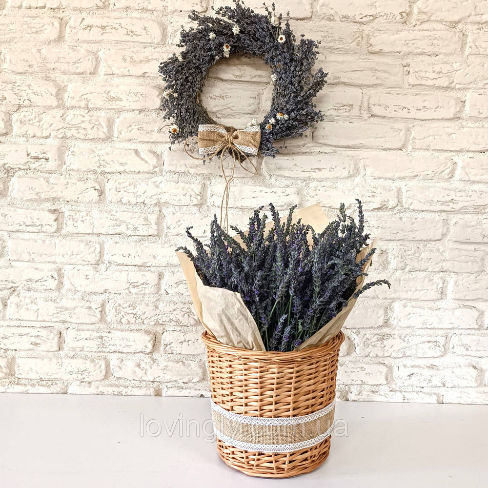 Интерьерная композиция из цветов лаванды в плетеной корзине h 50 см Ирпень - изображение 2
