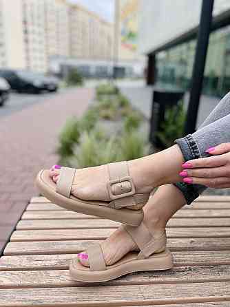 teona Шкіряні босоніжки жіночі на низькому ходу TEONA 286 літні р. 36-40 / Сандалі колір капучи Коломия