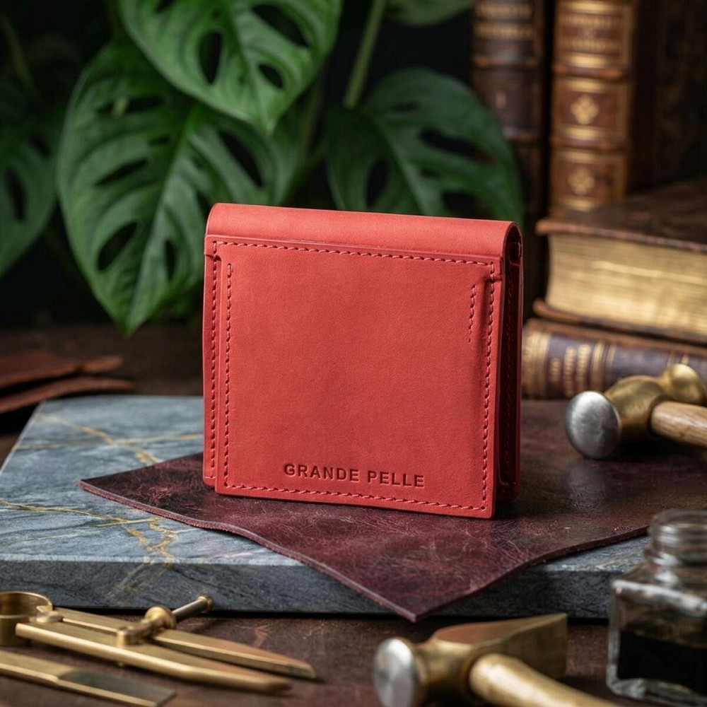 Яскраве шкіряне портмоне унісекс з накладної монетницьою GRANDE PELLE 11224 Червоне Київ - фото 11