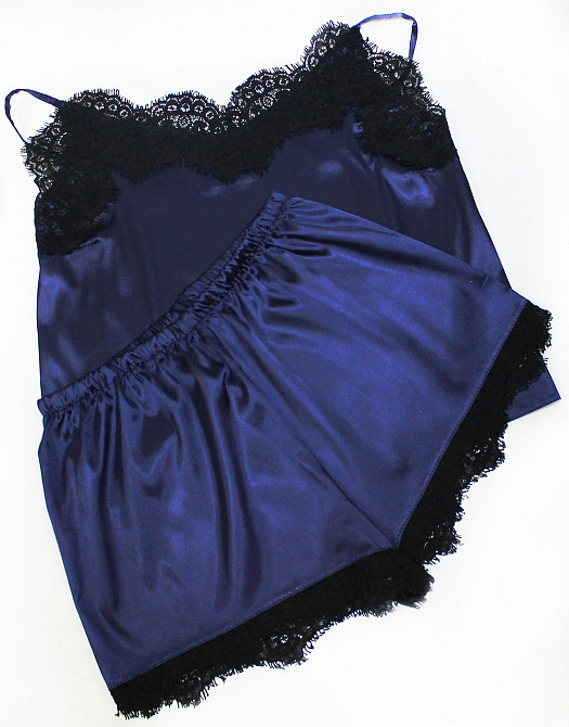 Піжама жіноча атласна майка і шорти з мереживом Синій 44 Харків - фото 3