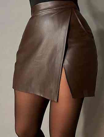 Шорты женские Gritana 173 с юбкой на запах с разрезом экокожа коричневые, коричневый, L Киев