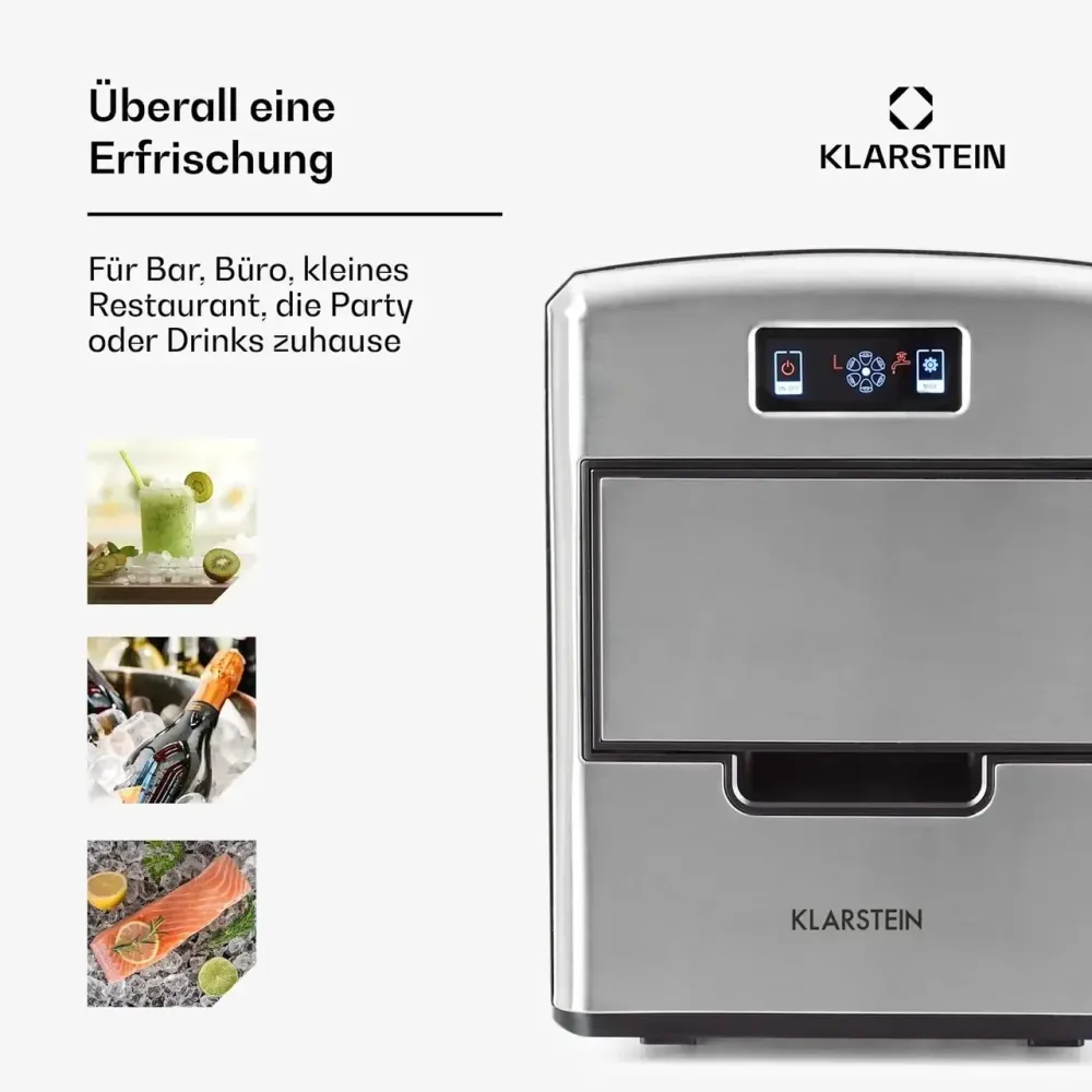 Компрессорный ледогенератор Klarstein Metropolitan 10031881, 12 кг/сутки, 2,15 л, 3 размера льда, дисплей, 36 куб./ч, 150 Вт Киев - изображение 14