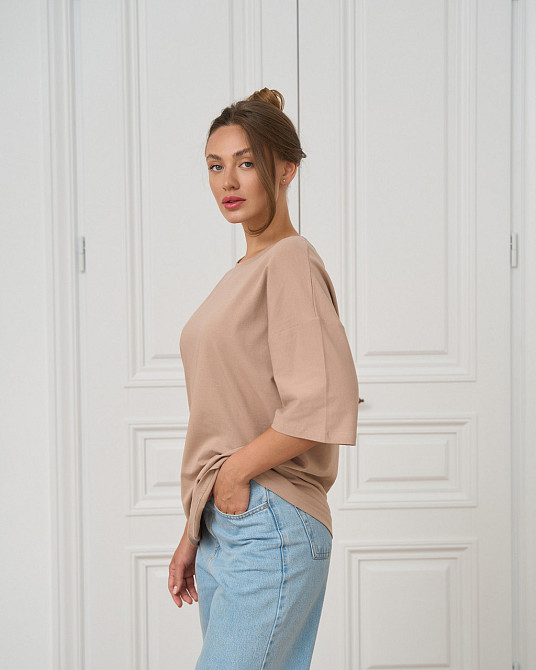 Футболка женская оверсайз круглое горло Nicoletta - Бежевая Киев - изображение 4