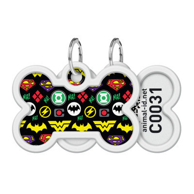 Адресник для животных WAUDOG Smart ID с QR паспортом "Супергерои логомания" кость 40х28 мм (0640-1014) Винница - изображение 1