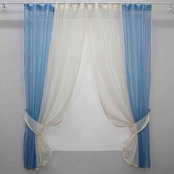 Кухонные шторы VR-Textil № 017к комбинированные с подвязками голубой с молочным 265х170 см (50-665) Киев