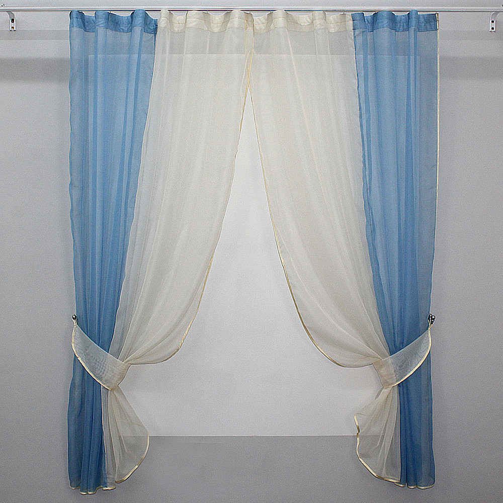 Кухонные шторы VR-Textil № 017к комбинированные с подвязками голубой с молочным 265х170 см (50-665) Киев - изображение 1