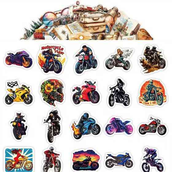 Набор стикеров 50 шт. с мотоциклами – байкерские наклейки для декора Киев