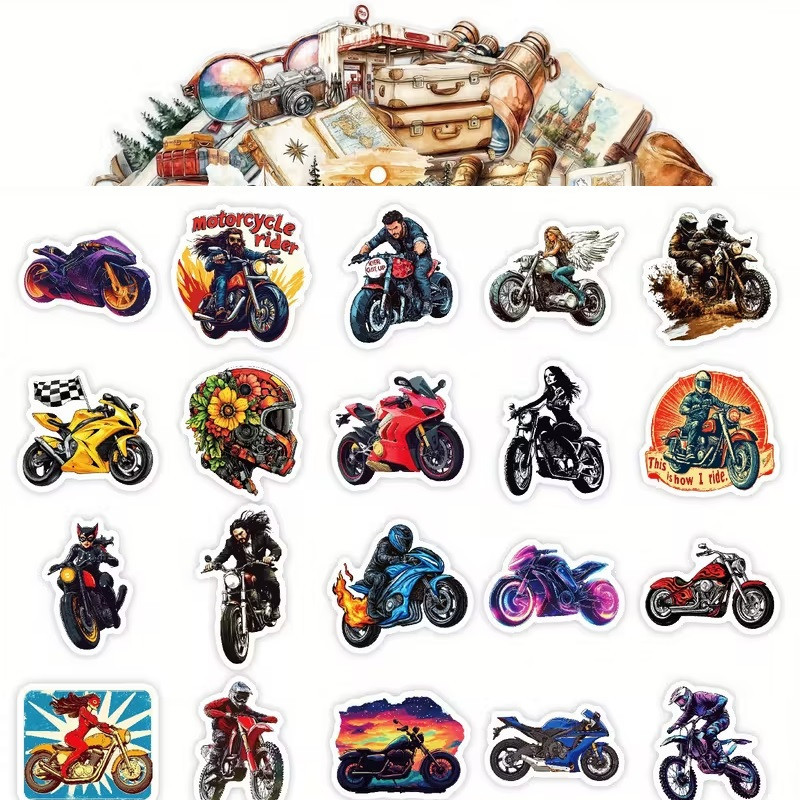 Набор стикеров 50 шт. с мотоциклами – байкерские наклейки для декора Киев - изображение 2
