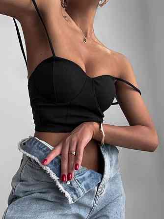 Женский одноцветный топ на бретелях с чашками крепдайвинг Черный, 46/48 Одесса