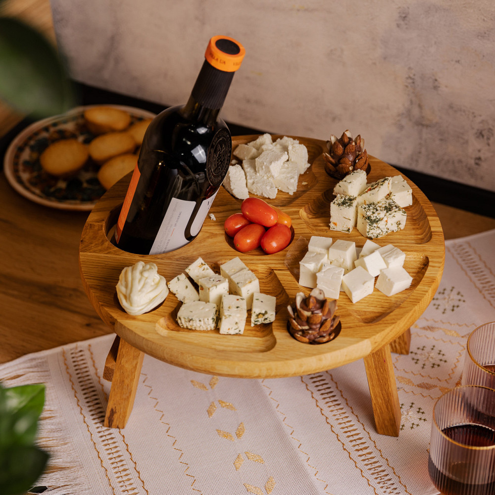 Винный столик-менажница из дерева 35 см круглый на ножках дуб BWR350180 Киев - изображение 9