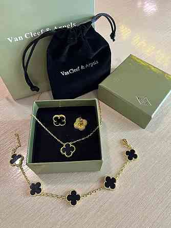 Ван Кліф / Van Cleef комплект чорний конюшина, позолота 18 К Одеса