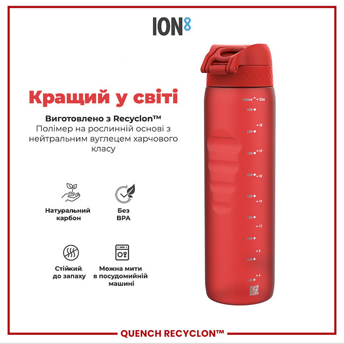 Пляшка для води ION8 1000 мл. (ЕКО пляшка) BPA Free, Red Каменское - изображение 6