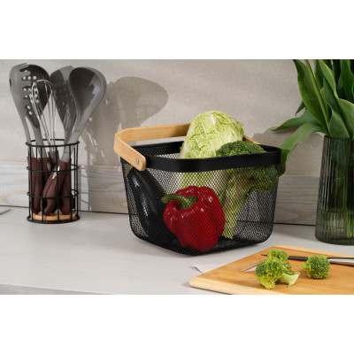 Фруктовница Ardesto Midori з ручкою 25х24.5х18см, метал, дерево, чорний (AR0901B) Винница - изображение 2